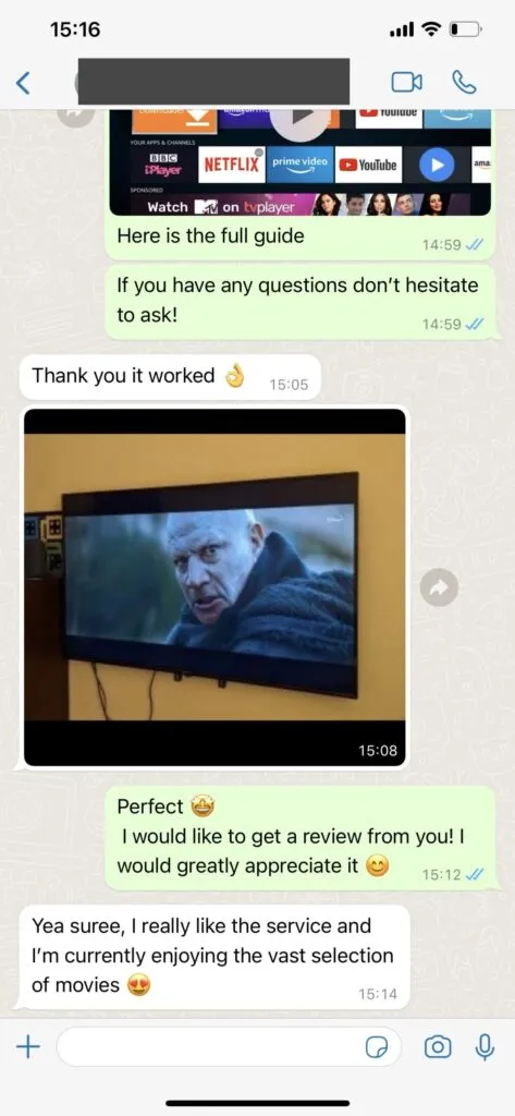 NigmaTV IPTV WhatsApp support screenshot 1